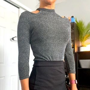 Black and Silver shoulder cut-out dress top
